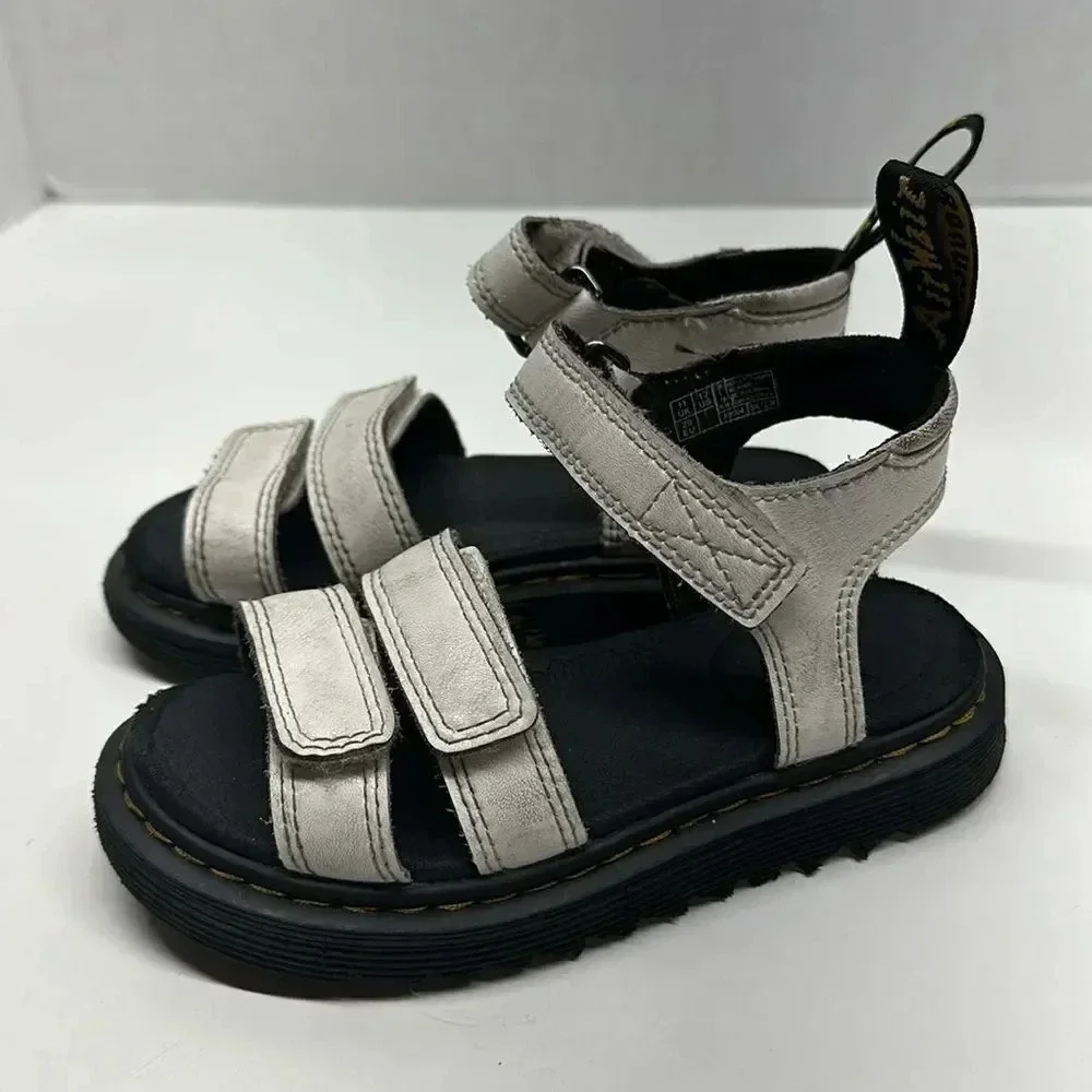 Dr Martens Klaire Sandals Shoes Leather Open Toe White Black Kids Girls Size 12
